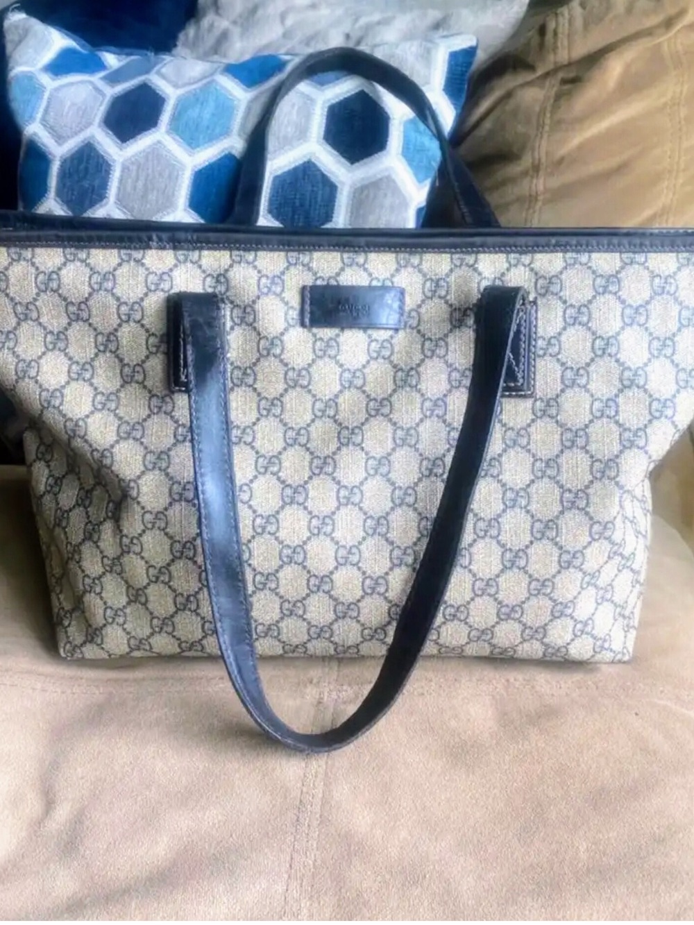 Gucci GG Supreme Monogram PVC Canvas & Leather Tote Navy - Picture 11 of 11